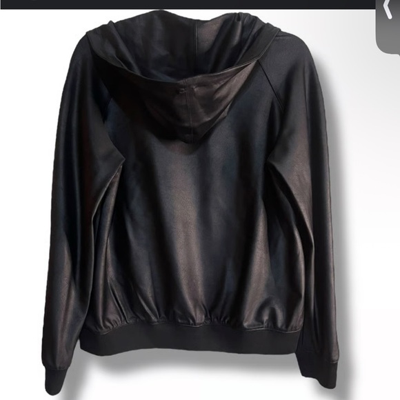 Maison d'Amelie Black Faux Leather Half Zip Pullover Hooded pullover size S - Picture 2 of 6